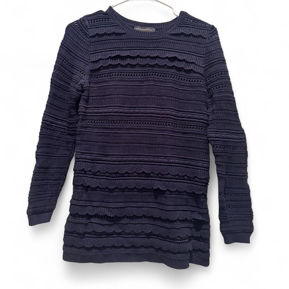 Banana Republic Blue Cable Knit Ruffle‎ Sweater Sz Small